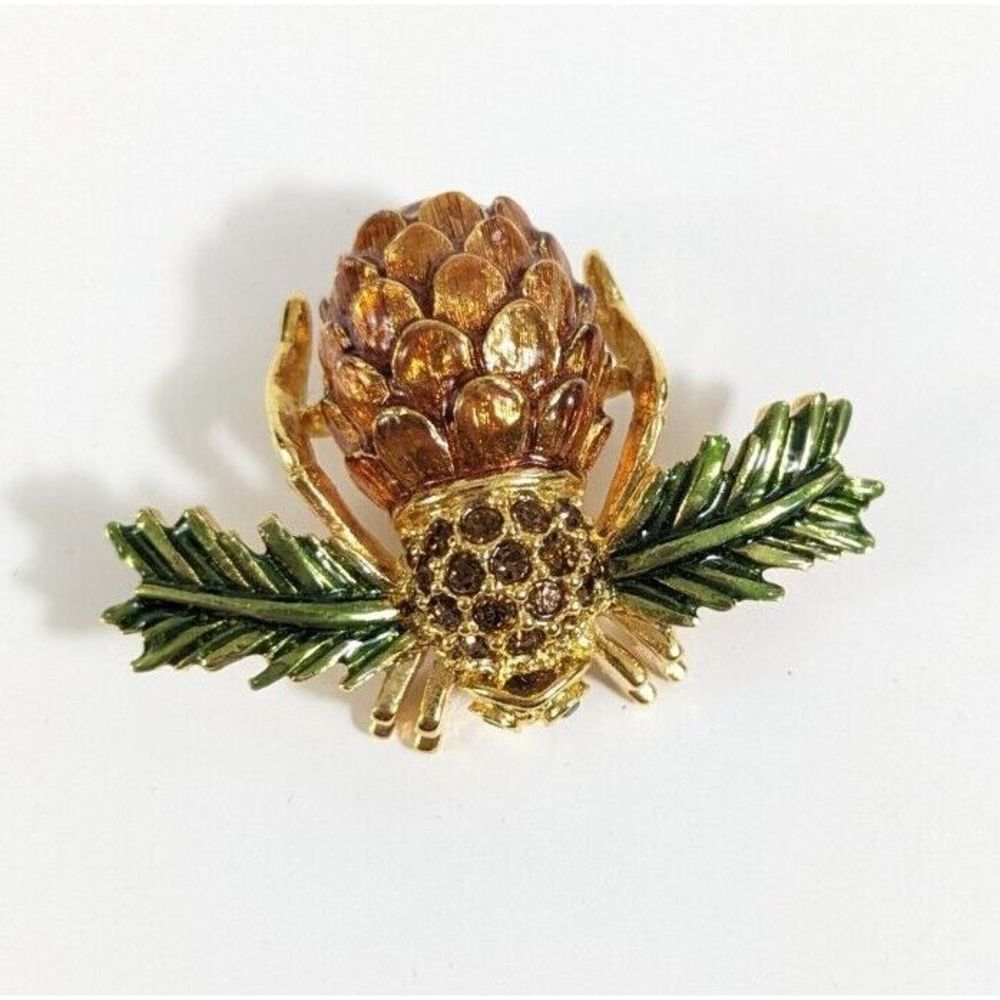 Joan Rivers Pinecone Bee Shaped Pin Brooch - Forest Tree Insect Pine Cone
